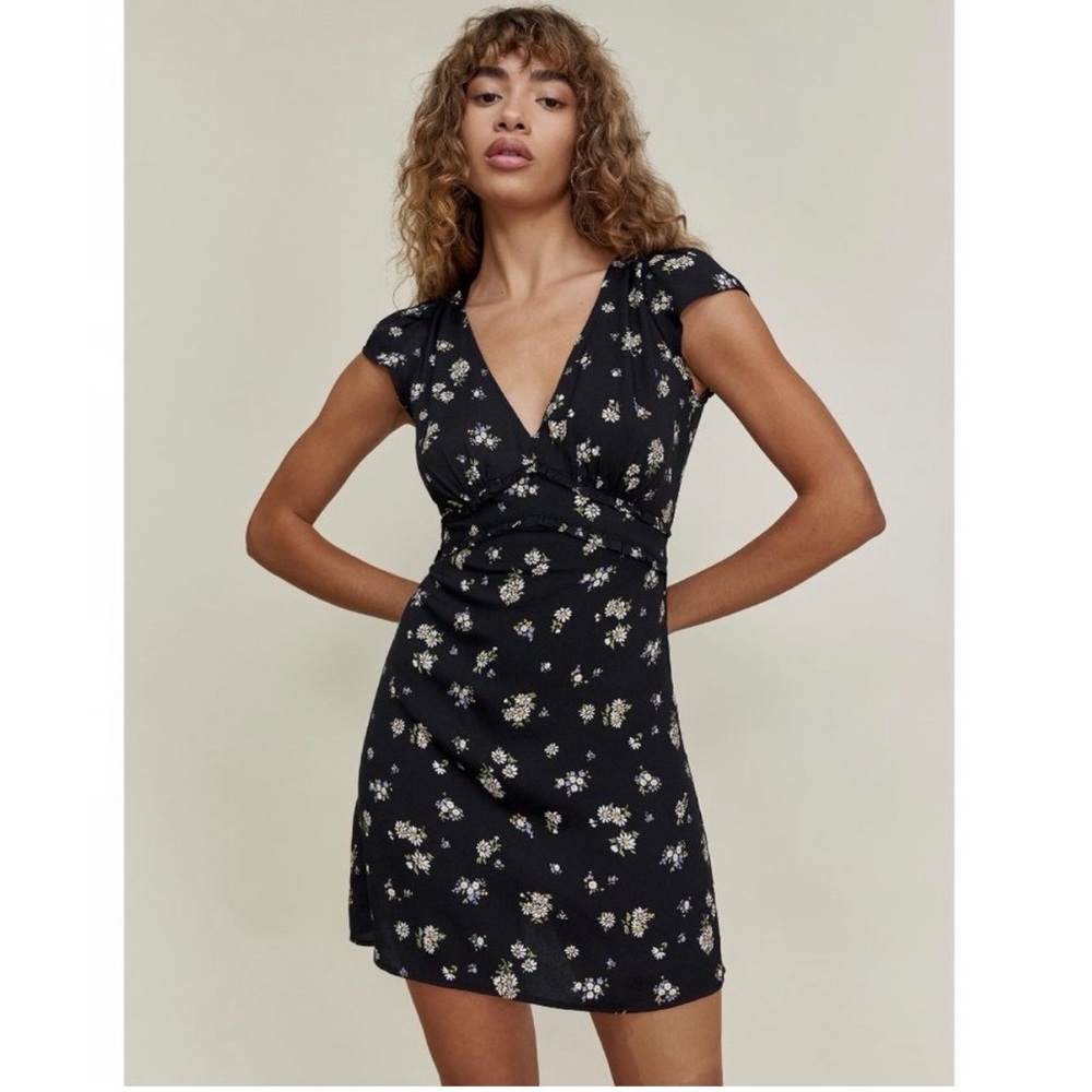 Reformation Janine Black Floral Dress